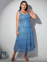 D&M Plus Size Women's Cocktail Dress With Wave Stripe Sequin Design, Open Back And Flared Hem